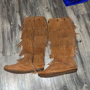 Minnetonka Fringe Suede Knee-High Boots